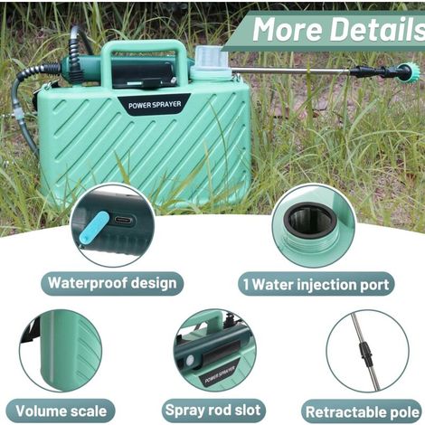 Pulverizador eléctrico SJLERST de 5 litros, pulverizador eléctrico de jardín para plantas con lanza telescópica recargable (azul claro) (1/3)
