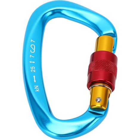 Mousqueton en D, en alliage d'aluminium, autobloquant, mousqueton en D robuste, adapté à l'escalade et au camping, bleu. (1/5)