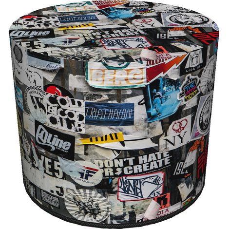 Pouf decorativo, Bertoni, stampa collage - pouf rotondo per soggiorno, ingresso, cilindro 40cm, elegante, cerniera, lavabile (1/5)