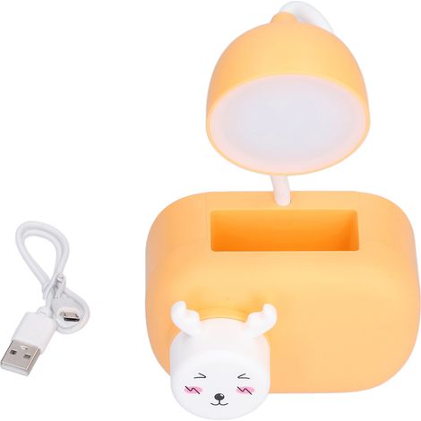 Lampe de bureau LED multifonctionnelle orange en forme de cerf (avec taille-crayon et câble USB, idéale pour le bureau, la chambre et le bureau)