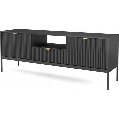 Meuble TV Noir 154x56x39cm NOEMIE meuble Hi-fi commode TV sur pied (1/4)