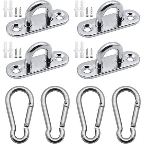 4 pièces M5 304 Plaque oculaire en Acier Inoxydable 4 pièces Mousqueton de Fixation pour Charges Lourdes pour aux voiles d'ombre hamacs Support Mural pour Charges Lourdes (1/4)