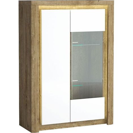 Estantería Etrmona 104 , Cerrable, Con puertas, Aglomerado laminado, Vidrio templado, Número de puertas: 2, Número de cajones: 0, 141x100x41cm, LED