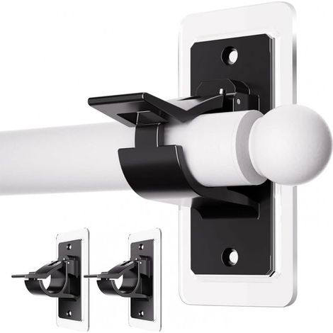 Lot de 2 supports de tringle à rideaux autocollants sans perçage - Crochets de tringle à rideaux à coller sans clous - Pour salle de bain - Noir (1/5)