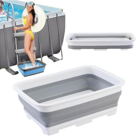 Pediluve Piscine, Bassine Pied, Bassine Pour Bain De Pieds Pliable AntidéRapant, Accessoires Pour Piscine, 37x27x11.8cm, Pour éChelles Piscines, Rincez Vos Pieds, Garde La Piscine Propre(Blanc) (1/5)
