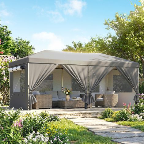 Tonnelle de jardin pop up tonnelle pliante réglable montage facile gris foncé en hauteur protection uv50+ 3 x 6 m conception robuste
