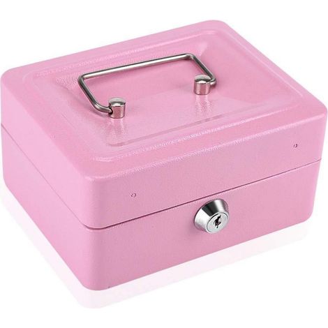 Abschließbare Geldkassette mit 6 Fächern und 2 Schlüsseln, Rosa