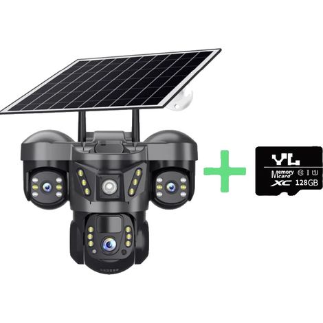 Cámara PTZ para exteriores, alimentada por energía solar, vídeo de alta definición, cámara 4G, tarjeta de memoria de 128 GB incluida. (1/2)