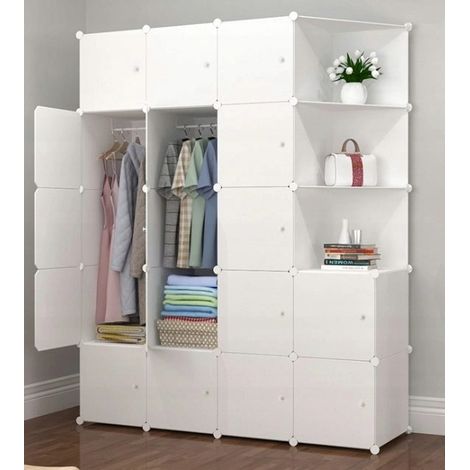 Modularer Kleiderschrank mit Kleiderstange, XXL-Schränken, weißen Regalen und Kleiderstange