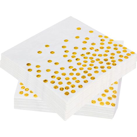 60 Serviettes en Papier 33x33 cm 3 Épaisseurs Pois Dorés Coton Cellulose Anniversaire Mariage