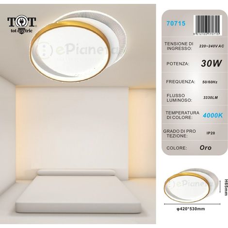 Plafoniera led 30w cerchio oro lampadario da soffitto design moderno tondo luce bianco naturale Naturale