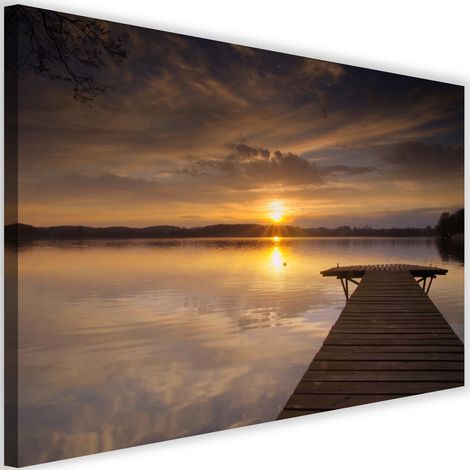 Tableau sur toile Pont vers le lac Coucher de soleil 60x40 (1/5)