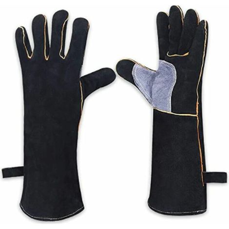 royaluxe -Gants de soudage très résistants, résistants à la chal et au feu avec coutures, gants de travail pour cheminée, cuisinière, four, grill, soudure, manique, équipement de jardinage 40CM (1/5)