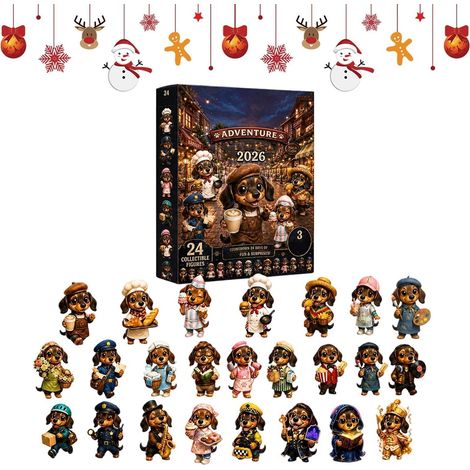 2D-Adventskalender 2026 als Wandleuchte Dackel-Weihnachtskalender für Jungen und Mädchen, ideal für Schlafzimmer, Kamin, Küche, Partys, Geburtstage und Mitgebseltüten