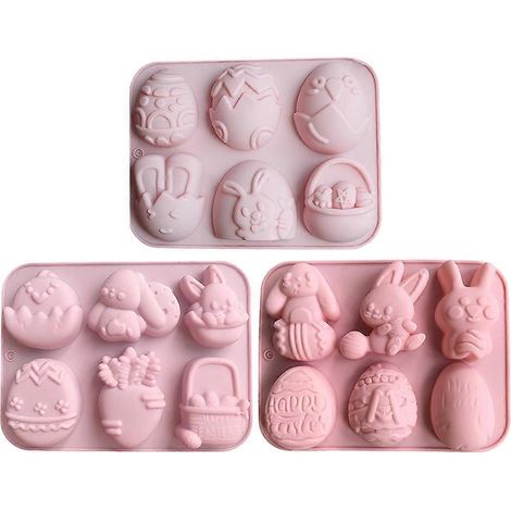 3-teiliges Silikon-Osterform-Set: Osterkuchenform, Silikon-Fondantform, Silikon-Osterform für Partys-19.7X15CM-Pink (1/3)