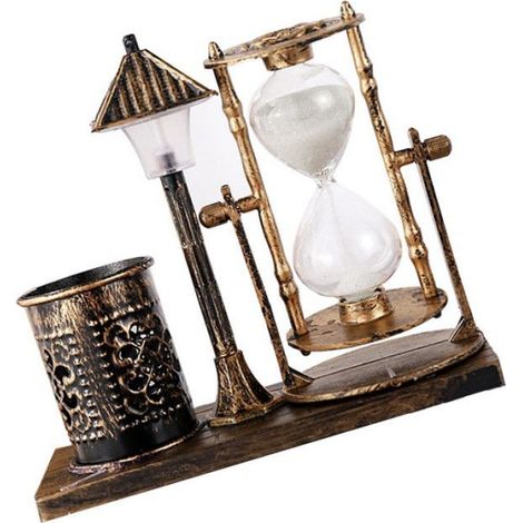 Porte-Stylo - Sablier Avec Veilleuse Blanc - Bureau Décoration Écriture - 1 Pièce (1/5)