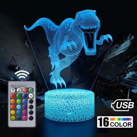 Veilleuse Dinosaures 3D - ZGEER - 16 Couleurs - Télécommande - Idéal pour Enfants - Décoration Chambre