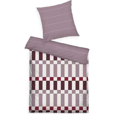 Linge de lit Soft Renforcé, 60 x 80 cm + 140 x 200 cm, 100% Coton/renforcé, avec Motif réversible et Fermeture éclair colorée, Bold Check Violet, Prune (Cozy Mauve, Plum (1/5)