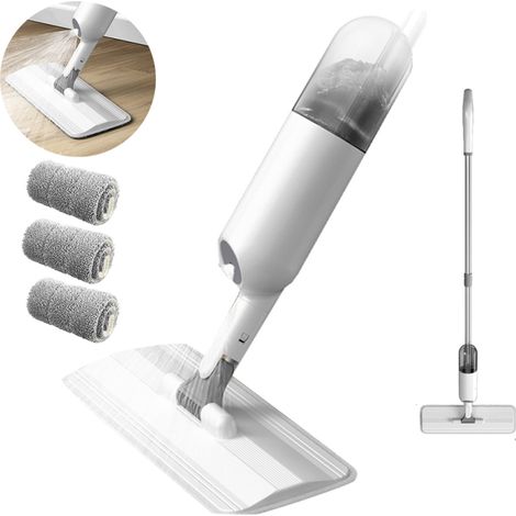 Balai plat à franges avec pulvérisateur, nettoyage sols carrelage bois céramique (3 lingettes incluses) (1/5)