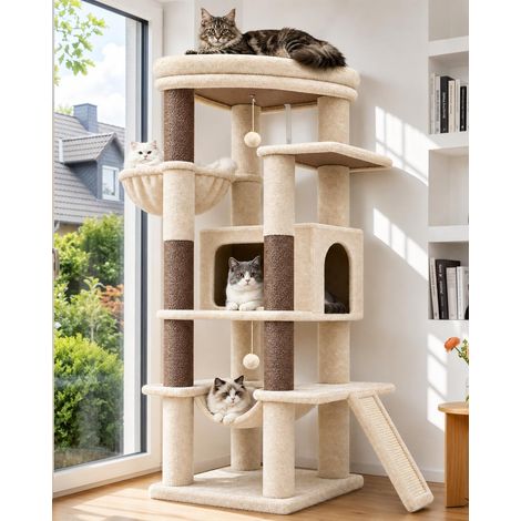 Arbre a Chat Stable Beige avec Immense Plateforme pour Chats S56 (1/5)