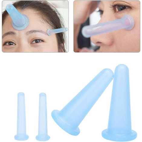 UlisemEnsemble de ventouses pour le visage et les yeux, ventouses de massage en silicone – Lot de 4 tasses bleues (2 grandes 2 petites) (1/4)
