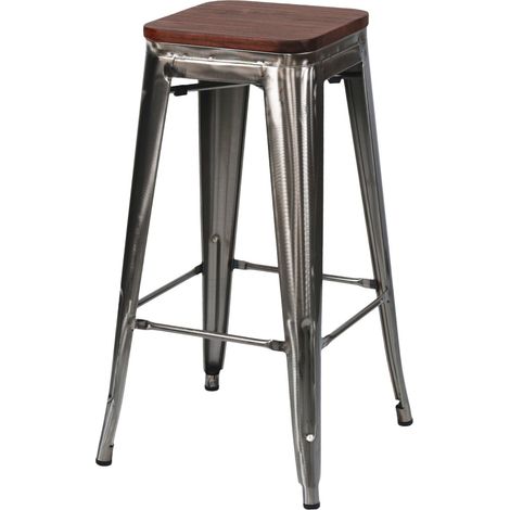 Taburete Medio Industrial Apilable de Acero y Madera 43x43x76cm 7house