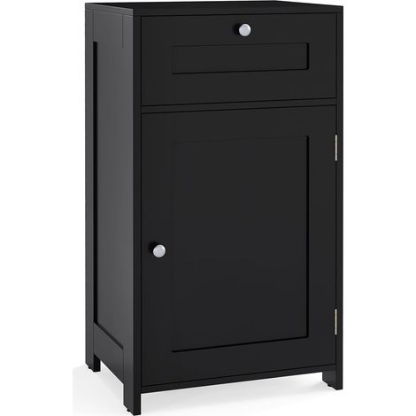 COSTWAY Meuble Salle de Bain sur Pied avec Tiroir et Porte, Noir (1/5)