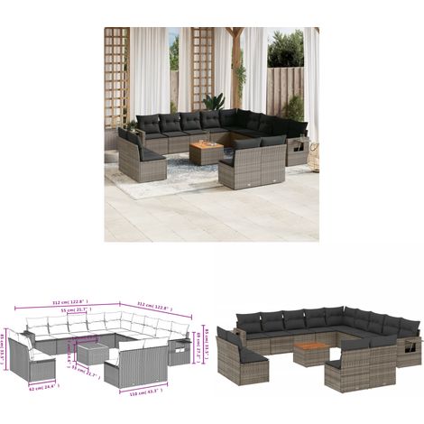 Salon de jardin avec coussins 14 pcs gris résine tressée - Ensemble Salon De Jardin - Meuble Extérieur - Résine Tressée - Rotin Synthétique - Mobilier De Jardin - Home & Living (1/3)