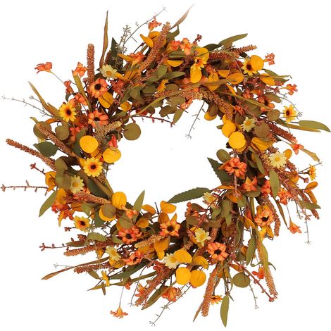 Couronne Artificielle - Fleurs Sauvages Automne - Décoration Porte Intérieure Extérieure - Design Réaliste - 30 cm - 1 Pièce (1/5)