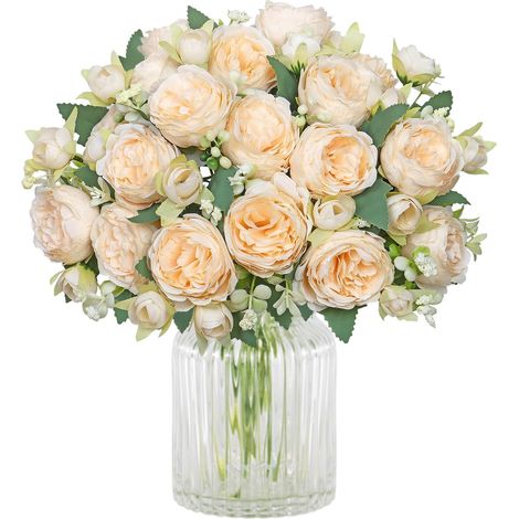 Lot de 2 bouquets de pivoines artificielles en soie pour fête de mariage, centre de table, décoration d'intérieur (champagne) (1/5)