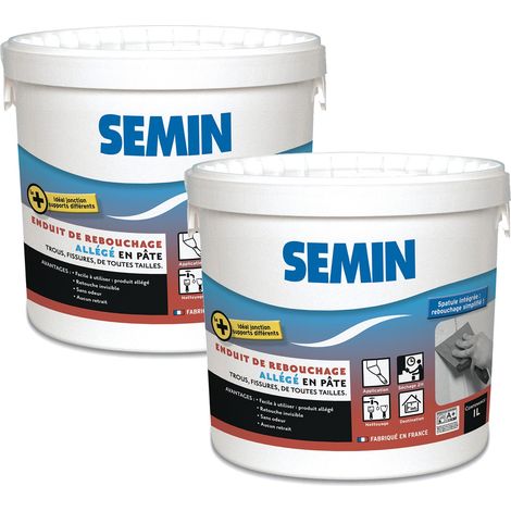 Semin – Lot de 2 enduits de rebouchage allégé 1 L – Pâte légère pour fissures et trous – Séchage rapide – Finition blanc mat (1/6)