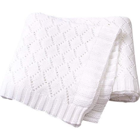 Weiche, gestrickte, weiße Babydecke und Matratzenauflage für Kinderbetten – 80 x 100 cm (1/4)