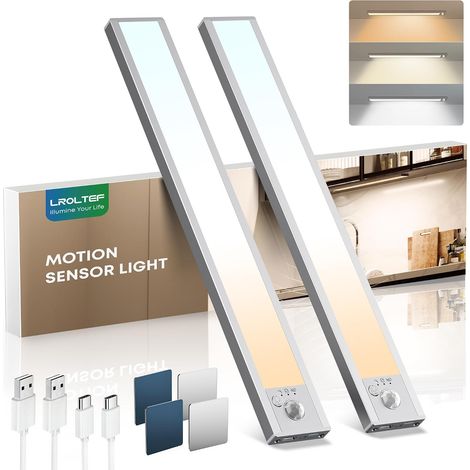 Lampe Placard sans Fil Rechargeable Cuisine sous Meuble 21cm 2 Pack 1500mAh 3 Températures de Couleur Dimmable Lumières avec Detecteur de Mouvement, Rechargeable, Fixation Magnétique (1/5)