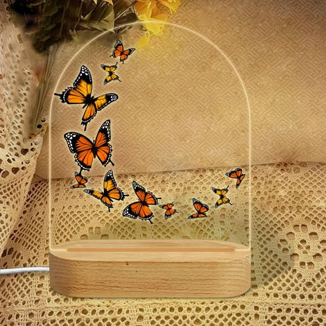 Veilleuse en forme d'arc avec papillons orange en forme de croissant Lampe LED 7 couleurs Décoration chambre bébé Cadeau baby shower (1/5)