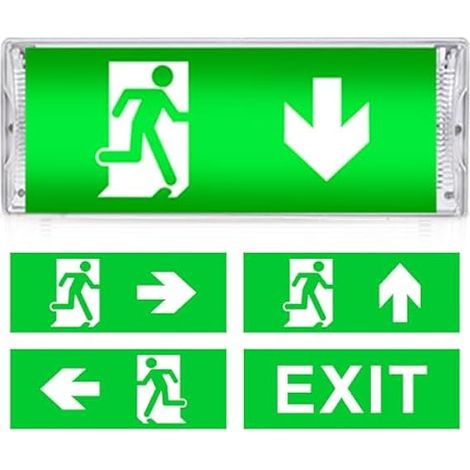 éclairage de secours LED pour voie d'évacuation, lumière de secours avec 5 pictogrammes de sortie de secours, lumière fixe, éclairage de secours LED, batterie de secours 3h, signal de (1/5)