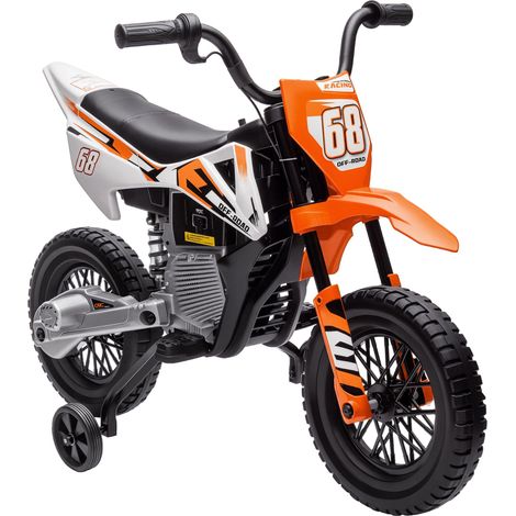 Elektro-Motorrad für Kinder, 12 V Kindermotorrad mit Musik, Kinderfahrzeug mit Trainingsrädern, 3-6 Jahre, Orange