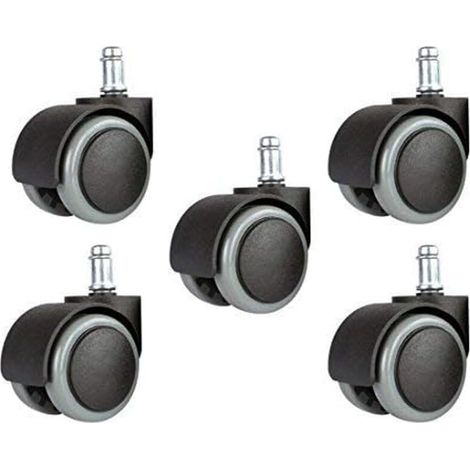 Lot de 5 roues de rechange universelles pour chaise de bureau de 5,1 cm, 11 mm, taille standard – Noir/gris-DOU