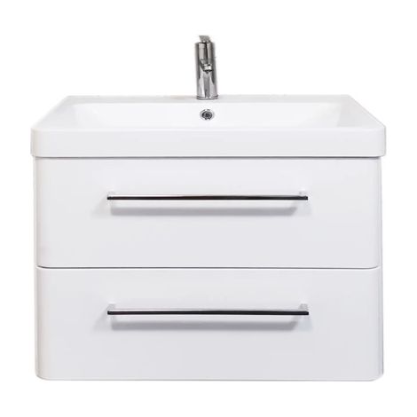 Meuble salle de bain suspendu avec vasque lavabo 80 cm blanc brillant, meuble sous vasque avec plan résine, mobilier moderne pour salle d’eau (1/5)
