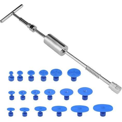 19pcs Kit Debosselage Marteau Coulissant, Debosselage Caravane, Paintless Débosselage Réparation de Bosses de Voiture sans Peinture Outil de T Type Extracteur de Denture,Glissière Marteau Barre (1/5)