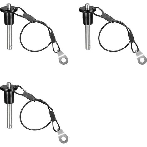 3 goupilles à dégagement rapide en acier inoxydable, diamètre 6 mm, avec verrouillage à bille et bouton-poussoir. Câble de sécurité d'une longueur utile de 25 mm. (1/5)