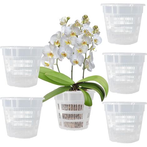 5 Pièces Pot de Fleurs Plastique Transparent,Pot de Contrôle des Racines de 140 Mm, Plateau Inclus, avec Trous de Drainage pour Balcon Intérieur, Bureau, Extérieur (1/5)