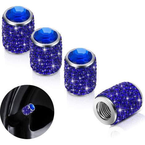 Couverture de soupape de pneu en alliage en aluminium Couverture de soupape de pneu en strass (bleu marine) 4 PCS (1/5)