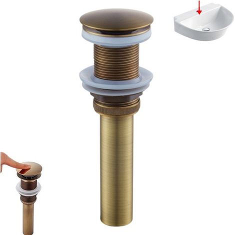 Lavabo style ancien tout laiton avec bonde clic-clac - Accessoires de tuyauterie de lavabo rétro - Sans trop-plein - Remplacement pour bonde clic-clac - Bonde de lavabo couleur laiton (1/5)