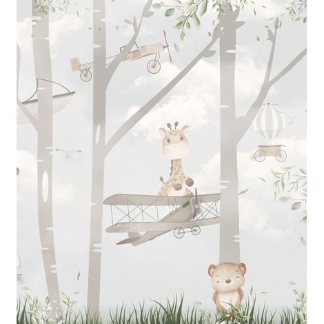 papier peint panoramique animaux de la forêt gris clair  - Sanders & Sanders (1/3)