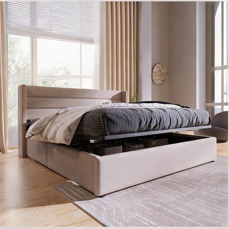 Matelas beige en lin 214,5 x 153,5 x 114 cm (1/5)