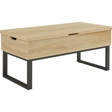 Table basse console d'appoint avec surface relevable et rabattable effet chêne