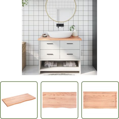 vidaXL Eichenholz Waschtischplatte - Waschtischplatte Hellbraun 100x50x(2-4) cm Massivholz Behandelt (1/5)