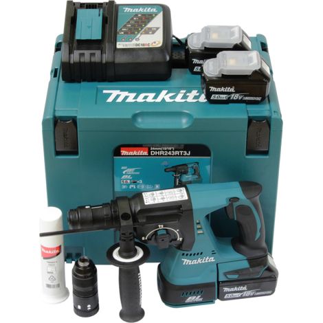 Makita DHR243RT3J - Juego de martillo perforador inalámbrico (18 V, 5,0 Ah, con 3 baterías y cargador, en maletín de transporte MAKPAC)