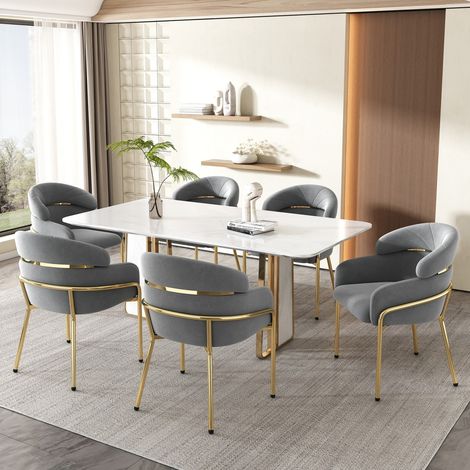 Lot de 6 chaises velours gris - Salle à manger, salon ou chambre - Pieds métal luxe léger - Confort loisirs élégant - 4 pieds (1/5)