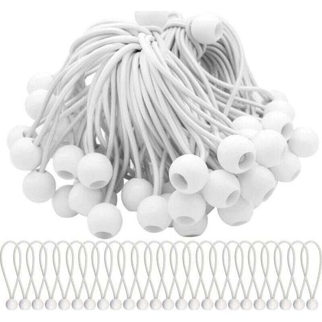 Pack de de 50 Tendeur Elastique Cordons Élastiques avec Boules Sandow Elastique Boules Elastiques pour chapiteaux, XU, Tentes, Bannières et bâches - (1/4)